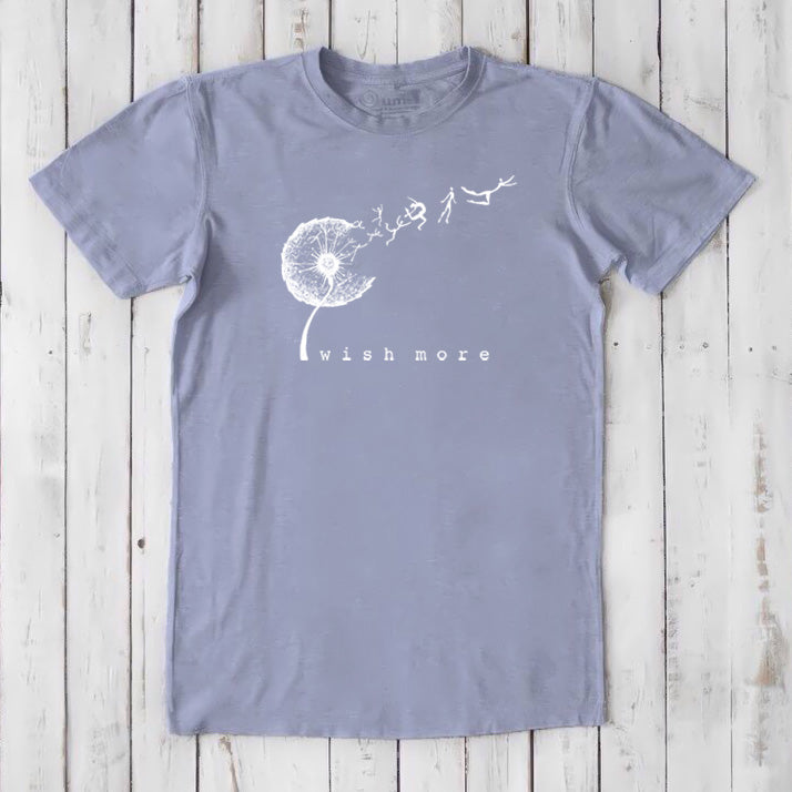 Slate Men's Dandelion T-Shirt in Bamboo & Organic Cotton with white 'Wish More' nature graphic, classic fit sustainable fashion tee.