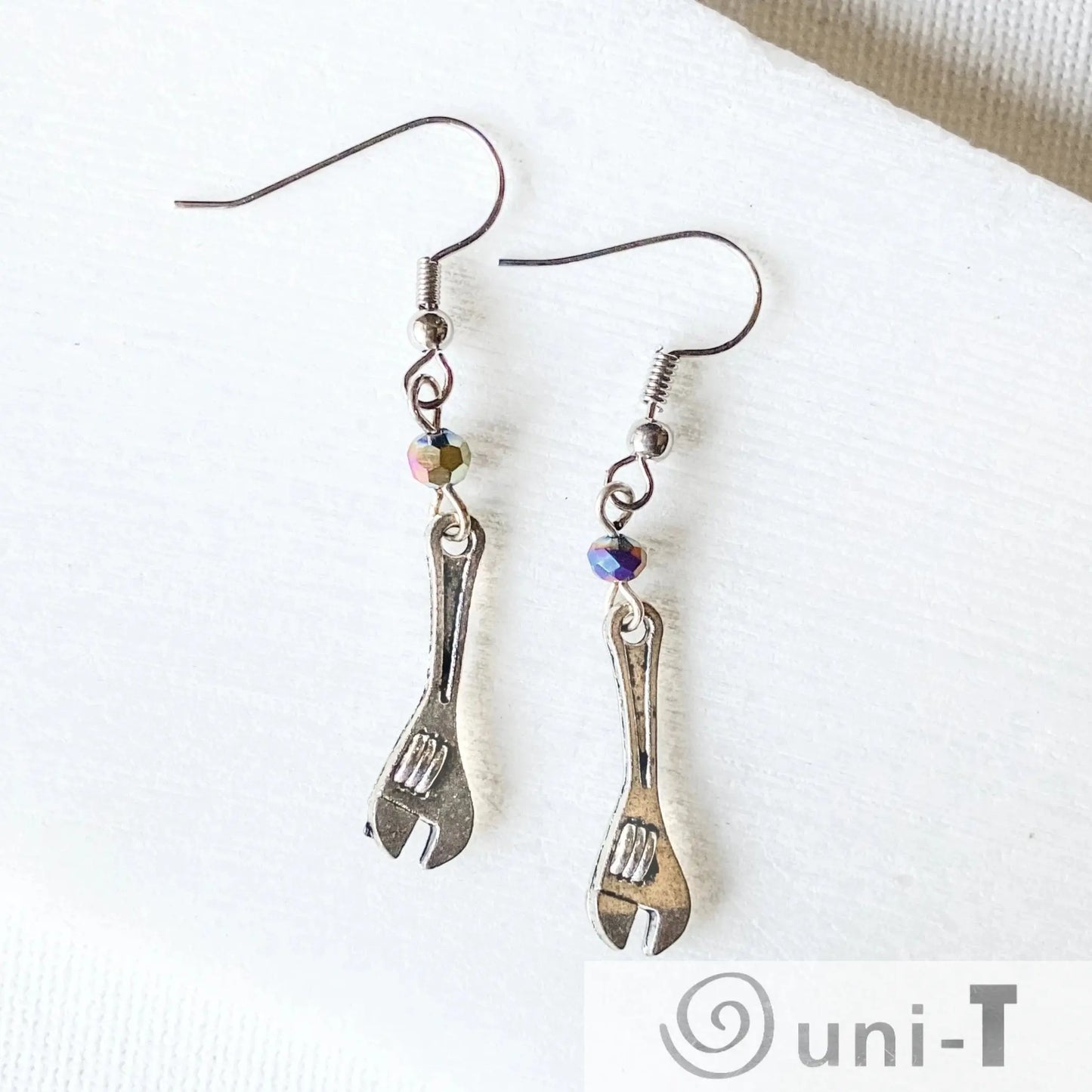 Wrench Charm Earrings with Rainbow Beads Shana Cohen