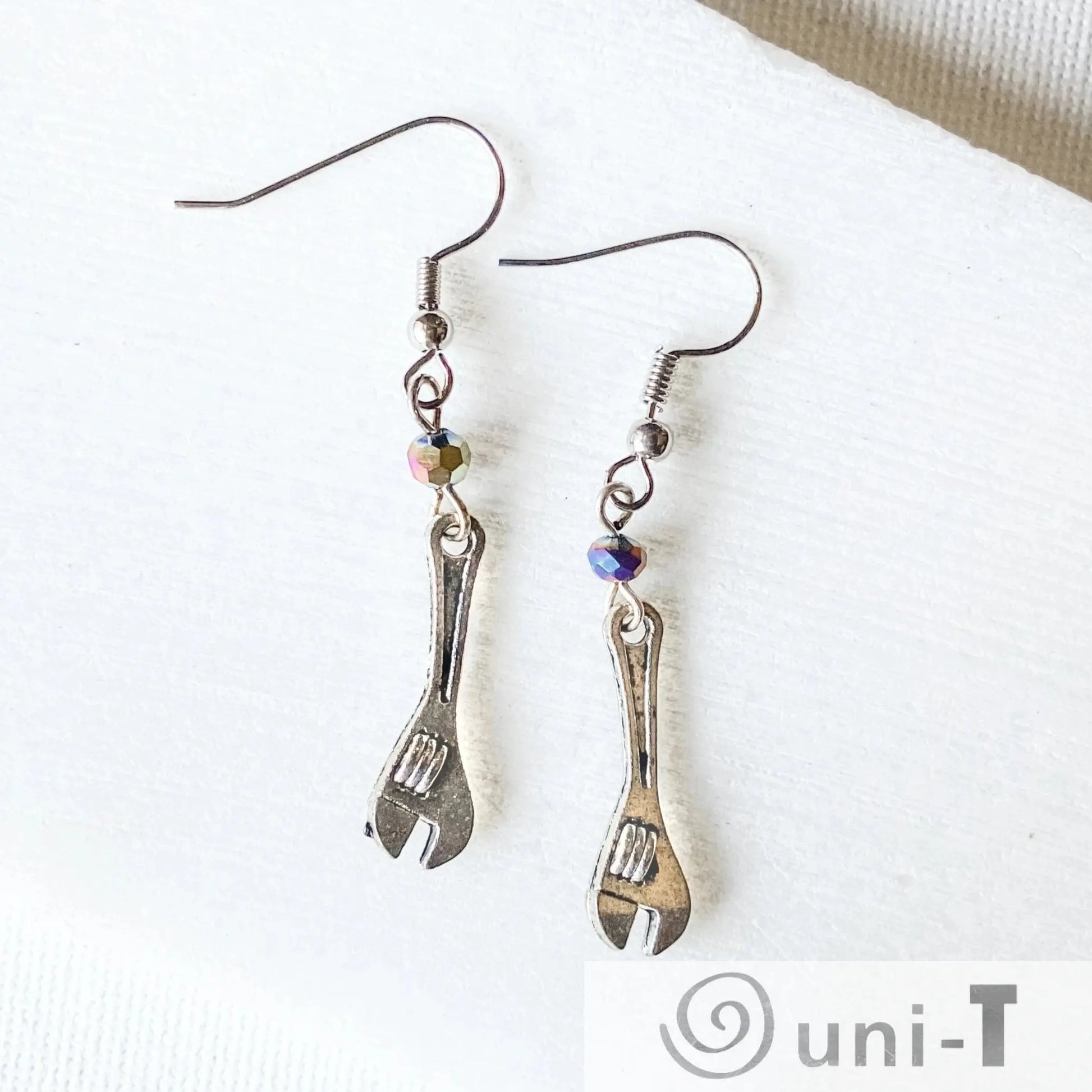 Wrench Charm Earrings with Rainbow Beads Shana Cohen
