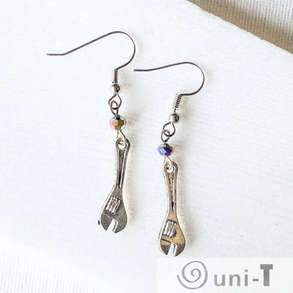 Wrench Charm Earrings with Rainbow Beads Shana Cohen