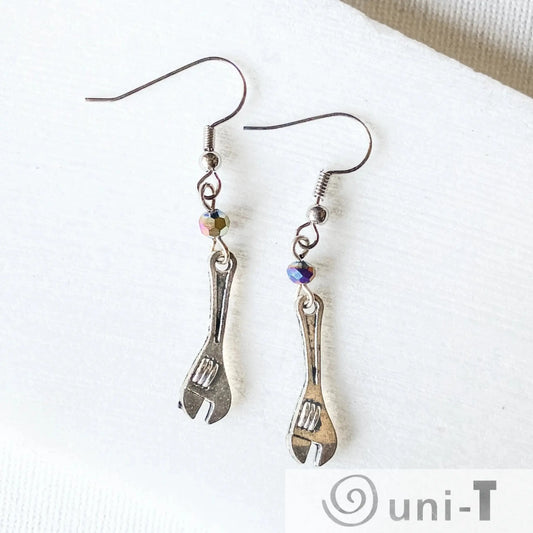 Wrench Charm Earrings with Rainbow Beads Shana Cohen