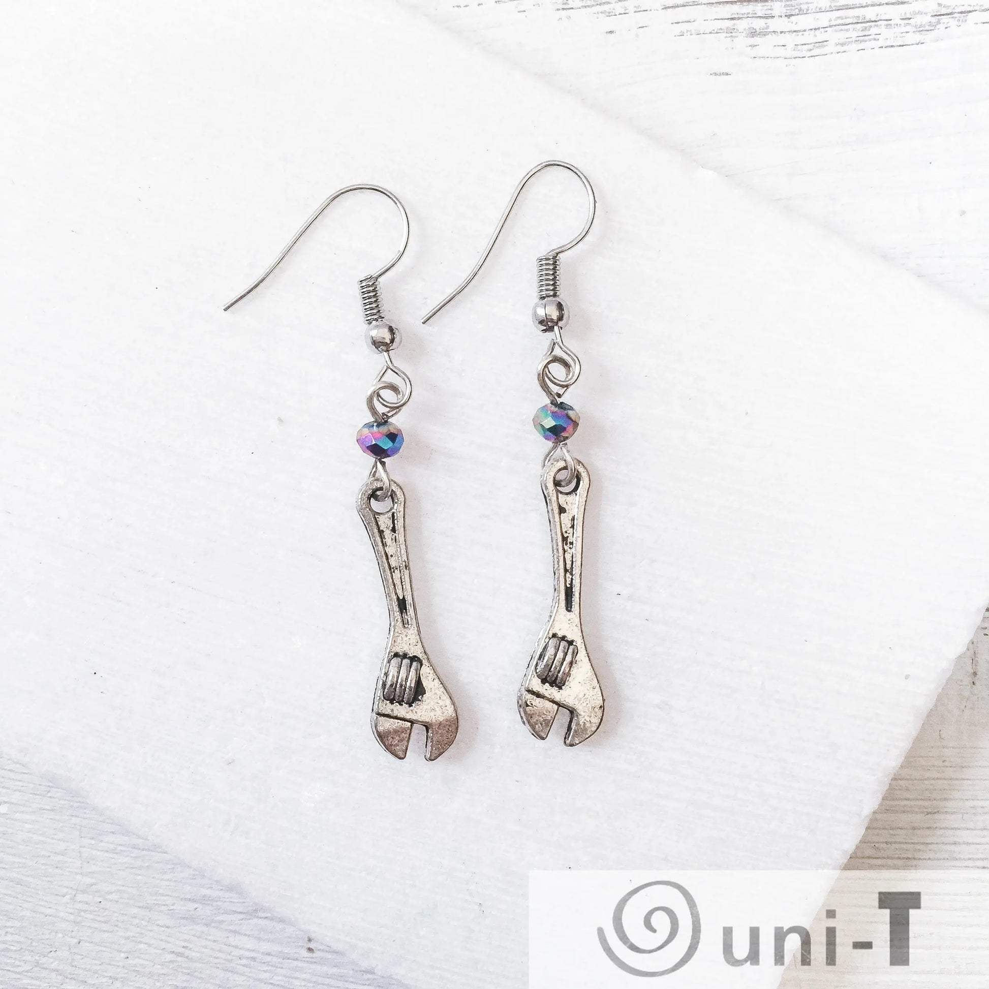 Wrench Charm Earrings with Rainbow Beads Shana Cohen