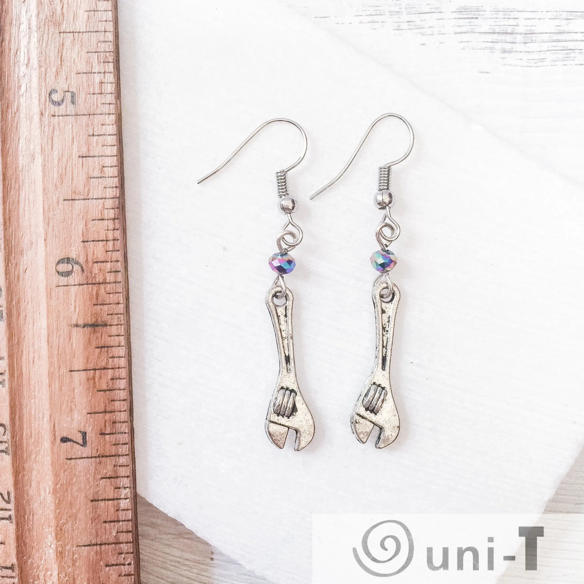 Wrench Charm Earrings with Rainbow Beads Shana Cohen