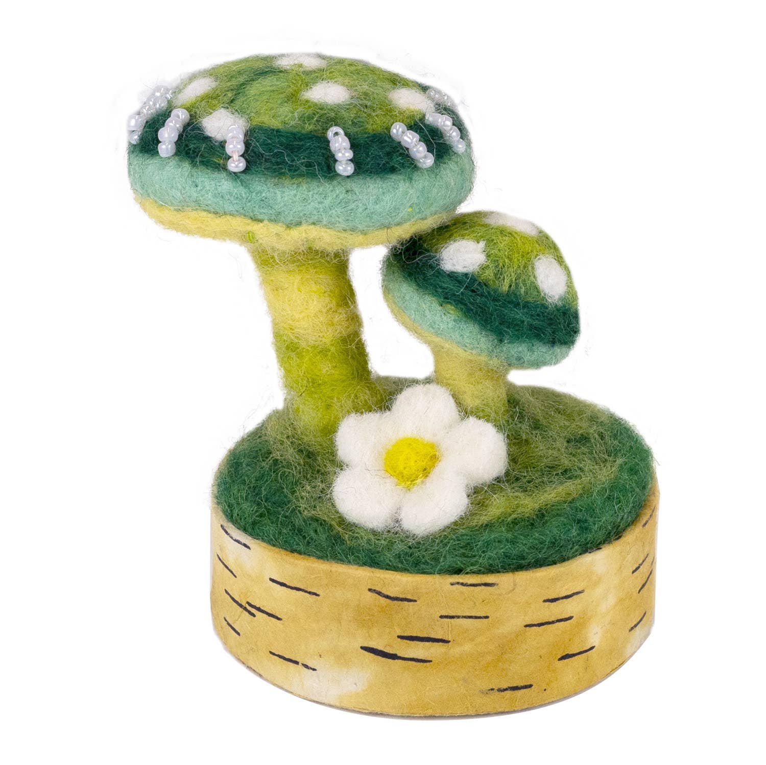Green Parrot Woodland Mushroom dZi Handmade