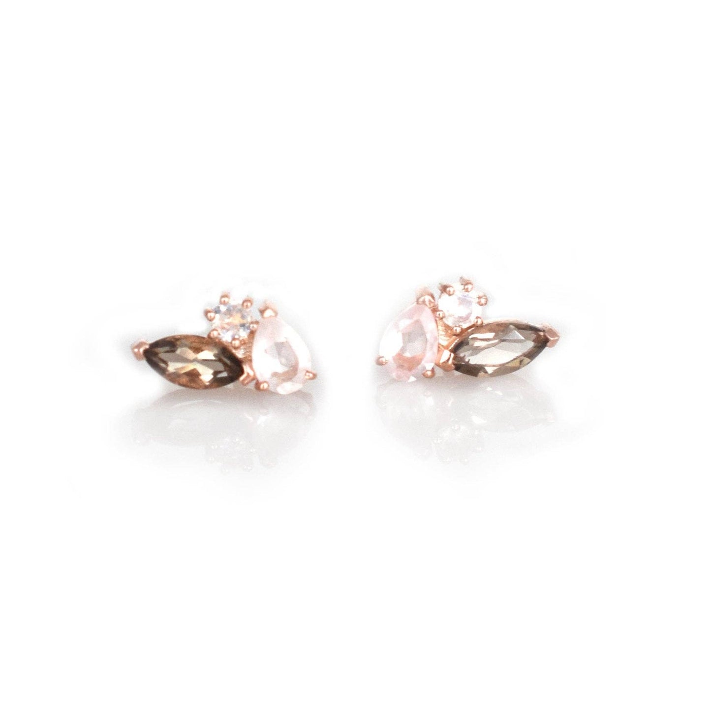 Rose Gold Smoky Quartz & Moonstone Sweet Pea Studs La Kaiser