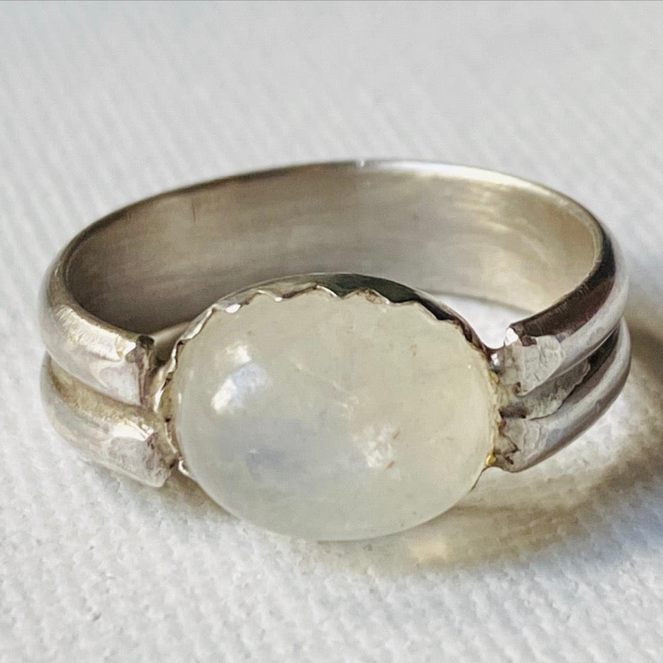 Moonstone Oval Size 5 Ring, Double Band Ring, Moonstone Oval Silver Ring Janine Gerade