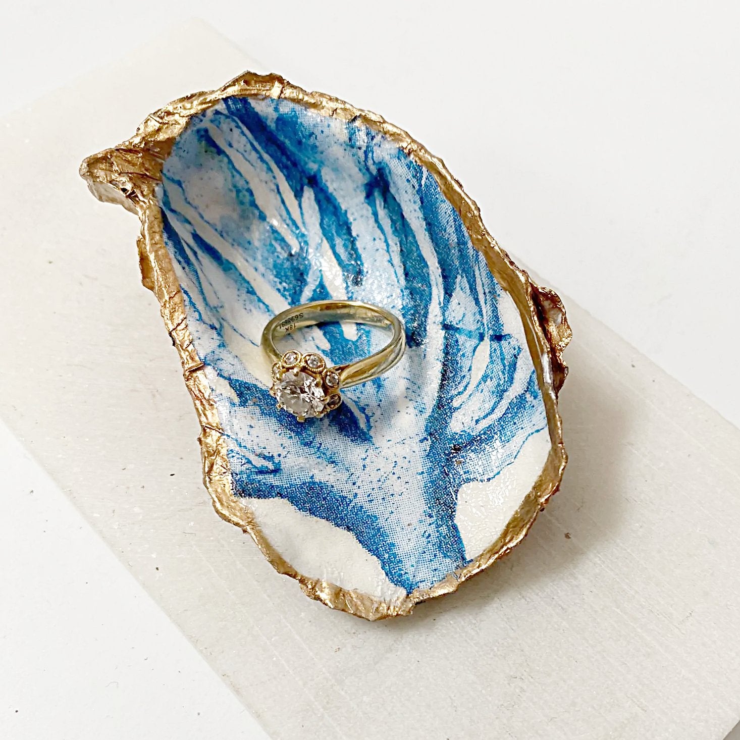 Blue Coral Decoupage Oyster Shell Jewelry Dish Ana Razavi