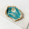 White Flowers on Teal Decoupage Oyster Shell Jewelry Dish Ana Razavi