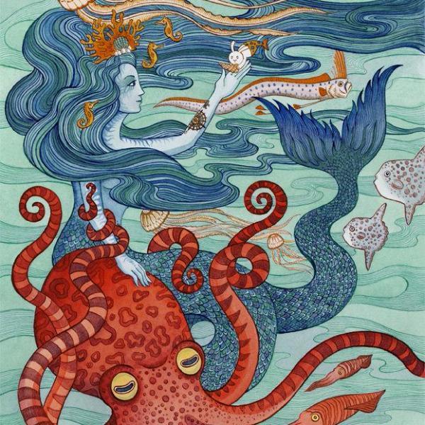Mermaid Octopus Archival Art Print 8X10, OFFERING Uni-T