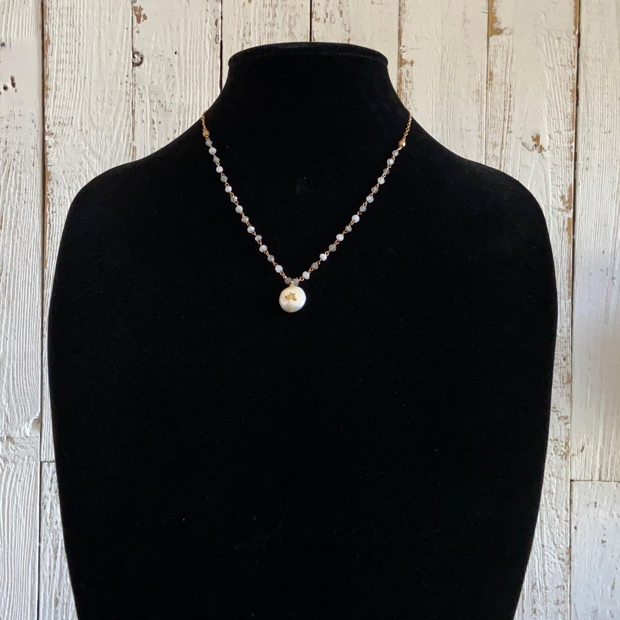 Pearl, Moonstone and Labradorite with 14K Gold Filled Necklace Uni-T Necklace
