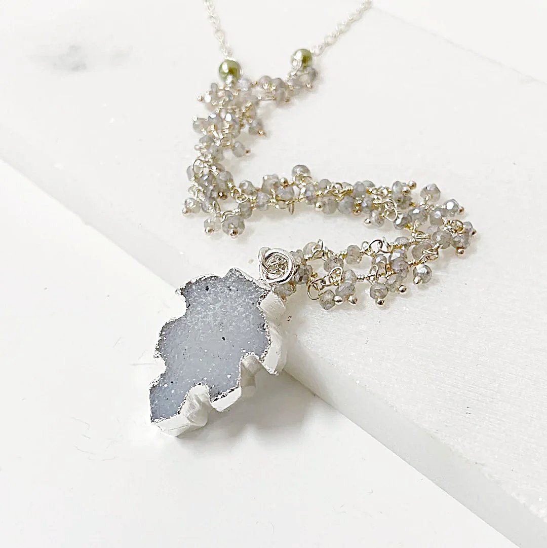Druzy Leaf with Labradorite Cluster Sterling Silver Necklace Regina McGearty