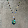 Blue Crystal Teardrop, Rainbow Pyrite Long Sterling Silver Necklace Regina McGearty