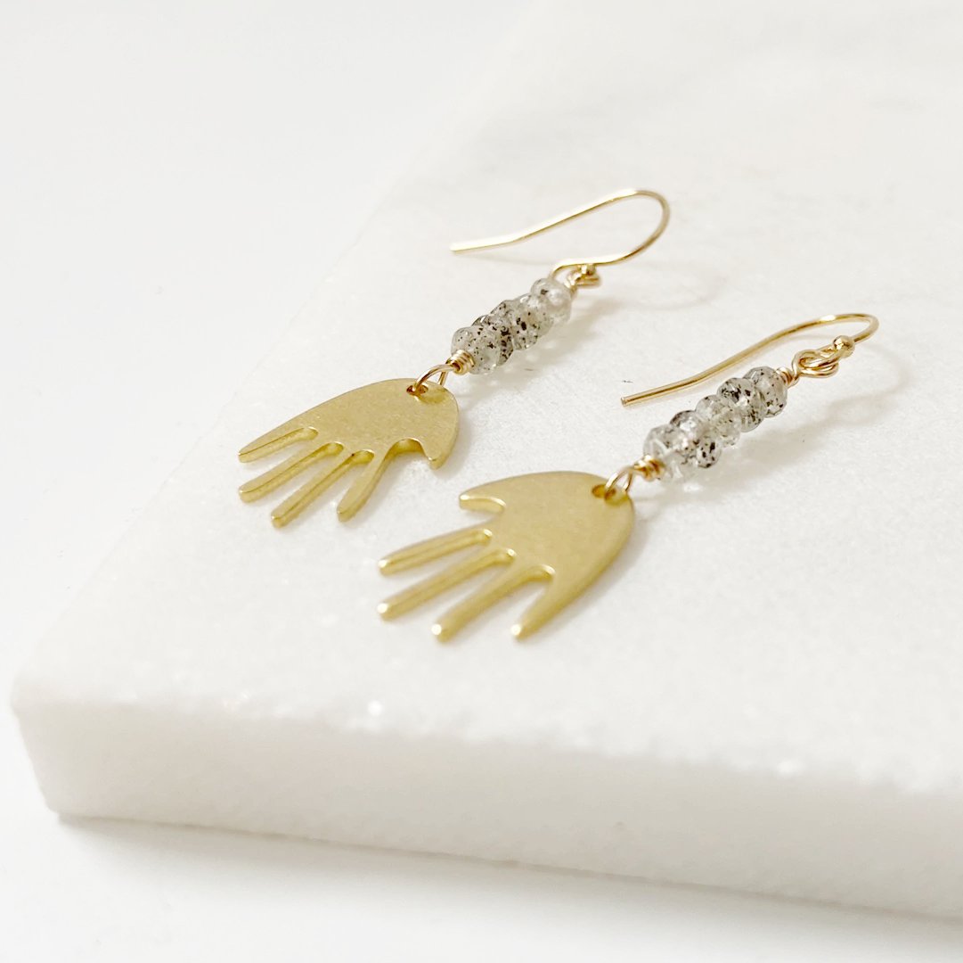 Hands Dangle Earrings with Semi-precious Stone Beads Janine Gerade