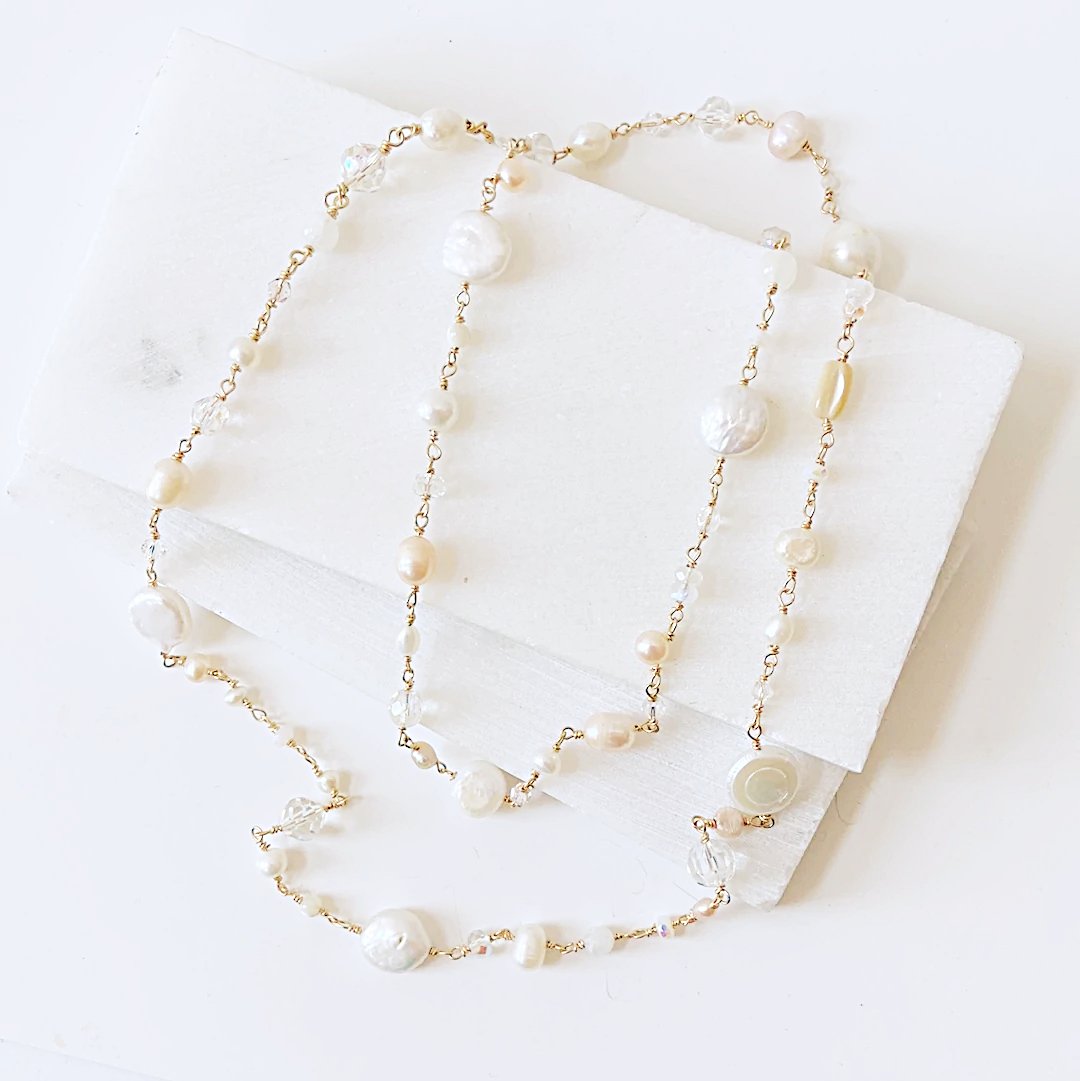 Golden Pearl Beaded Chain Necklace Janine Gerade
