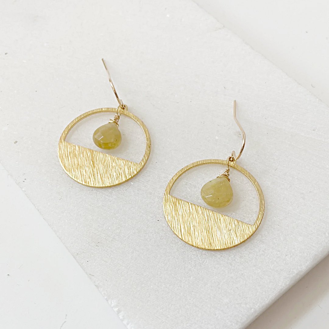Brass Ring Gemstone Earrings/Moon Earrings /Natural Tourmaline Janine Gerade
