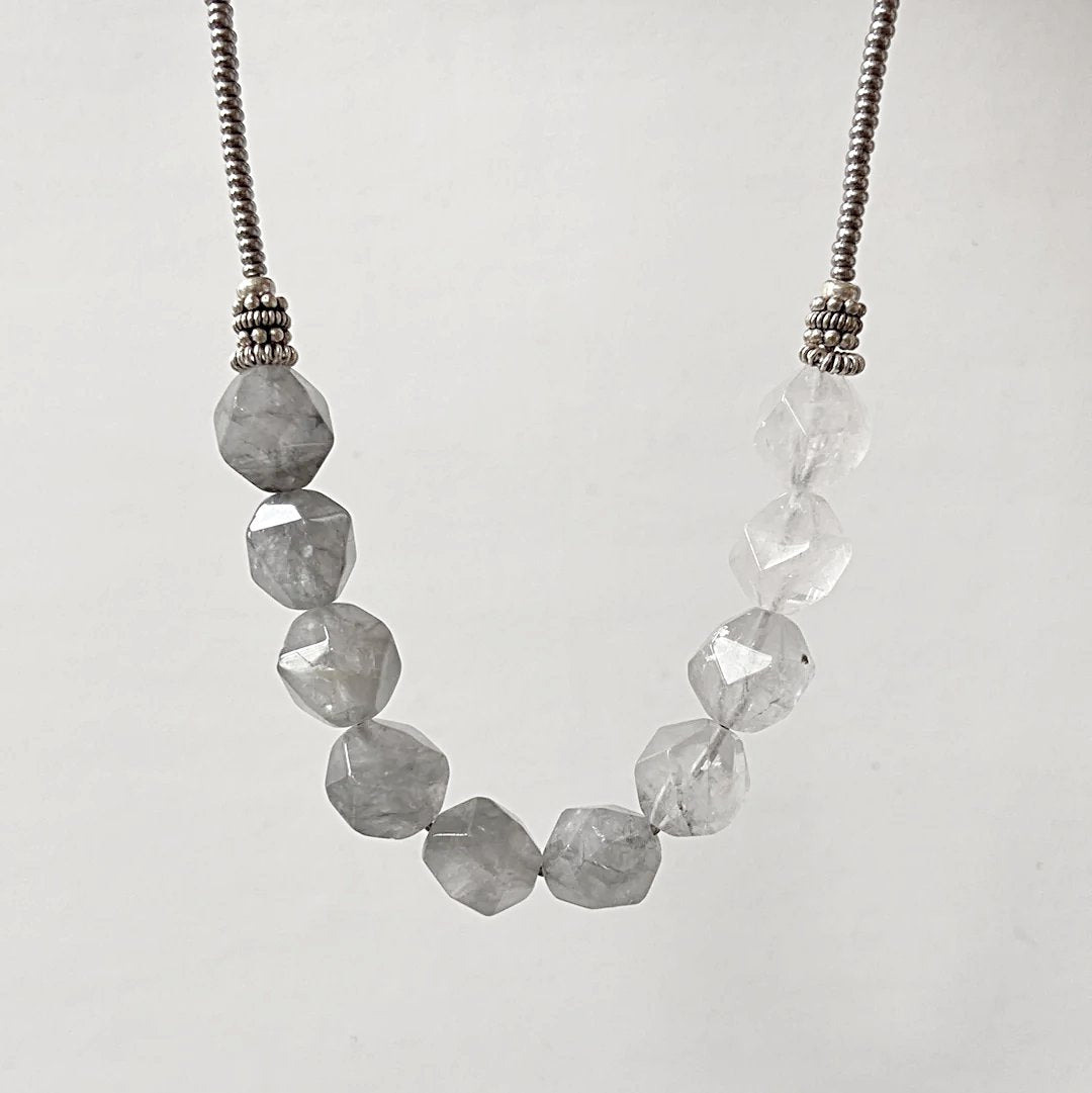 Geometric Beaded Necklace, Gemstone Hex Bead Necklace, Modern Beaded Necklace, Uni-T Janine Gerade