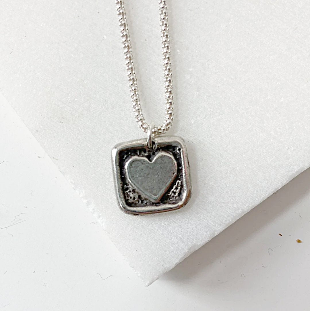 Silver Heart Charm Necklace, Heart Stamp a necklace Janine Gerade