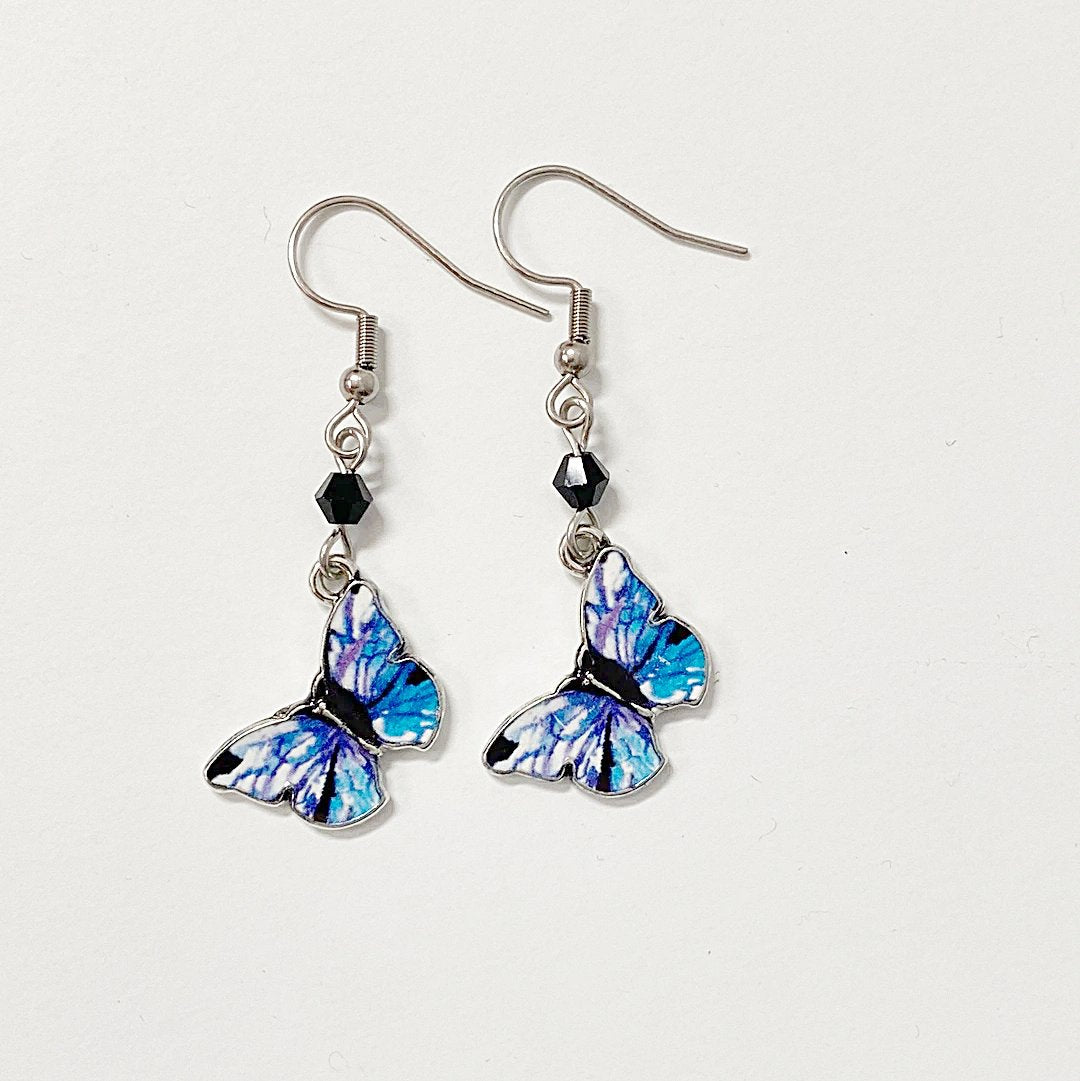 9ct-White-Gold Blue Butterfly Earrings ES00757 - City of London Jewellers