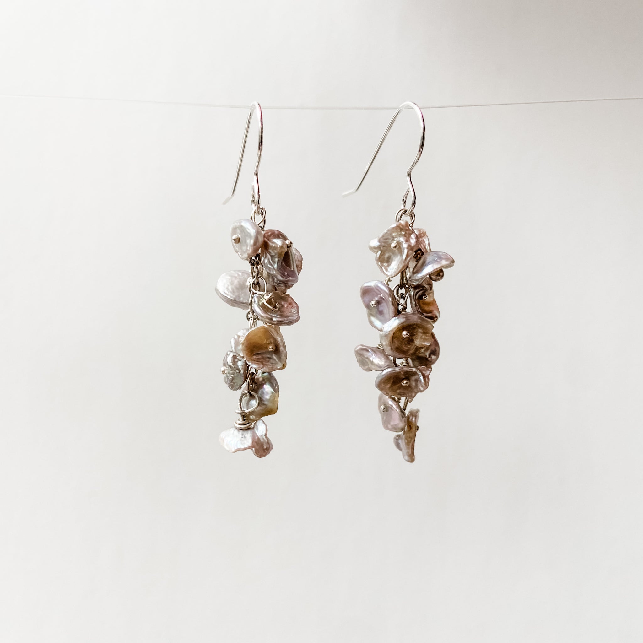 Freshwater Petal Cluster Earrings-Silvery White Janine Gerade