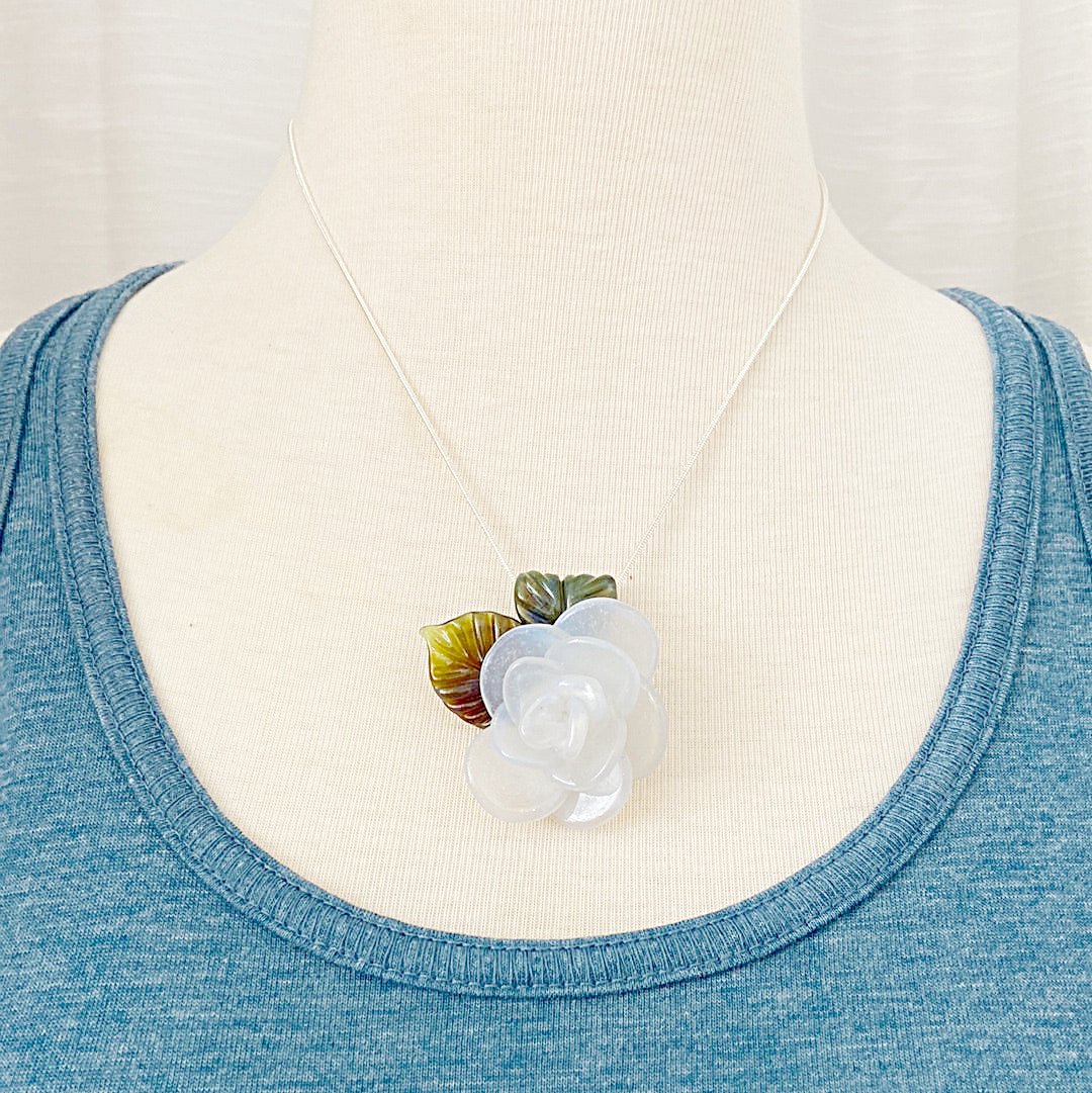 Rose Flower Torch Worked Glass with Silver Snake Chain Necklace Christine Mathews