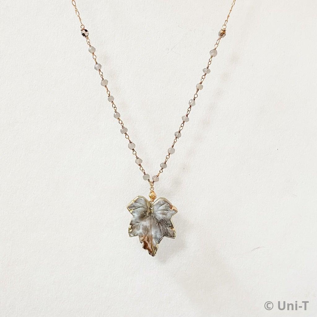 Jasper Leaf Necklaces with Gold Filled Chain Uni-T Necklace