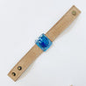 Tan Leather Cuff with Blue Recycled Fused Glass - Narrow Carolina Portillo