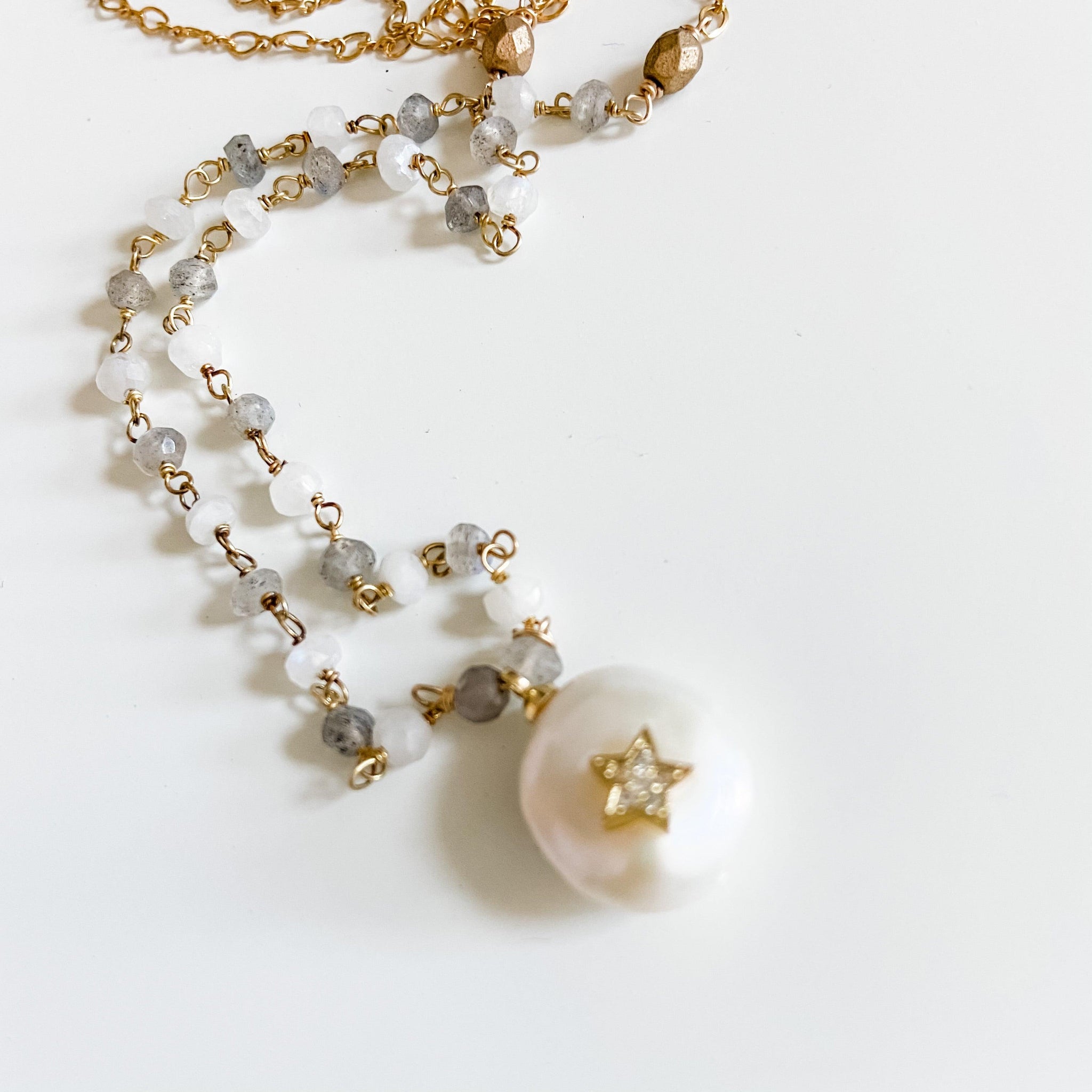 Pearl, Moonstone and Labradorite with 14K Gold Filled Necklace Uni-T Necklace