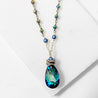 Blue Crystal Teardrop, Rainbow Pyrite Long Sterling Silver Necklace Regina McGearty