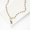 Druzy Quartz Blue Mini Moon and Peacock Pearl, Vermeil, 14K Gold Filled Circlet Necklace Uni-T Necklace