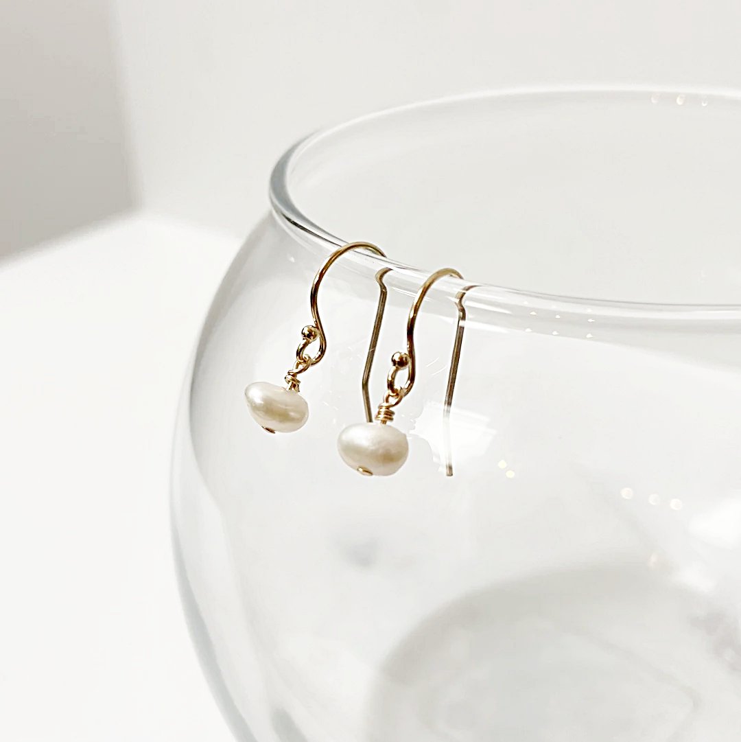Tiny Freshwater Pearl Earrings with Gold Filled Wires Nicole Goulet