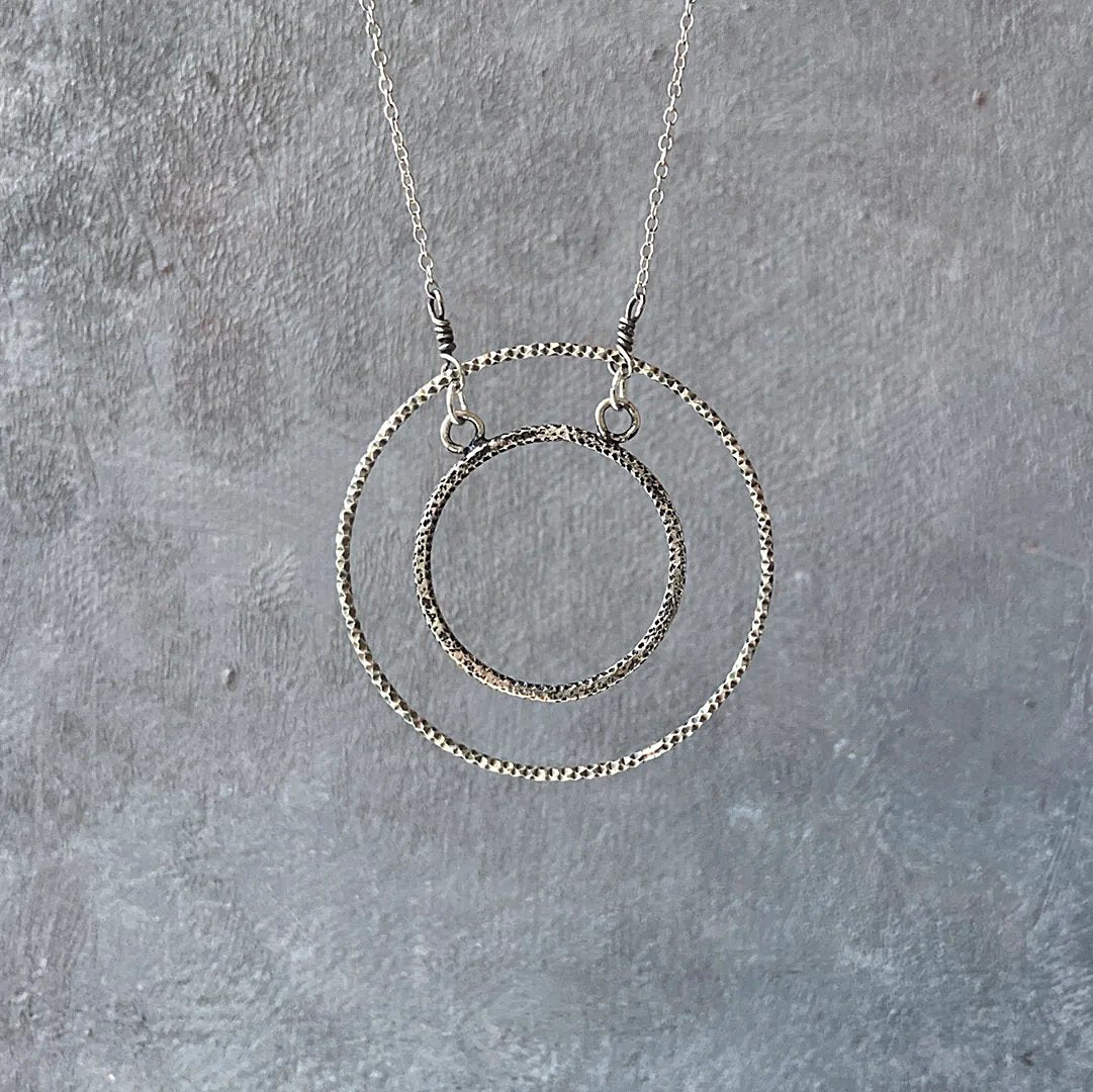 Circle Inside Circle Necklace, textured Infinity Necklace, Silver Necklace, Uni-T Janine Gerade