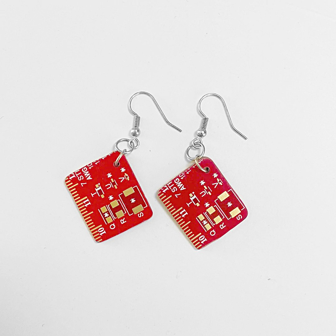 Red Circuit Board Earrings - Computer Parts Earrings Uni-T Earrings