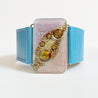 Blue Leather Cuff with Copper Recycled Fused Glass - Narrow Carolina Portillo