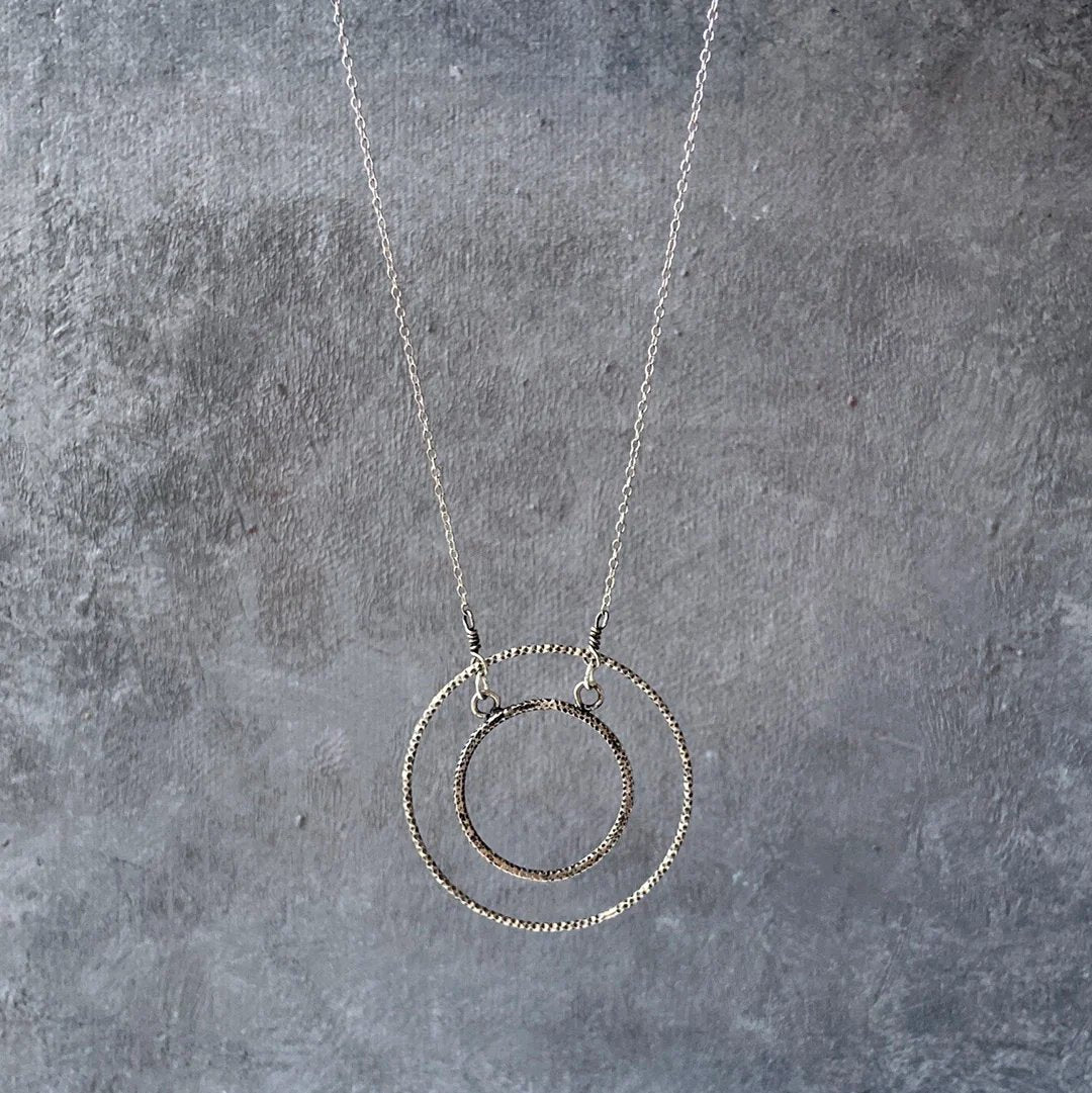 Circle Inside Circle Necklace, textured Infinity Necklace, Silver Necklace, Uni-T Janine Gerade
