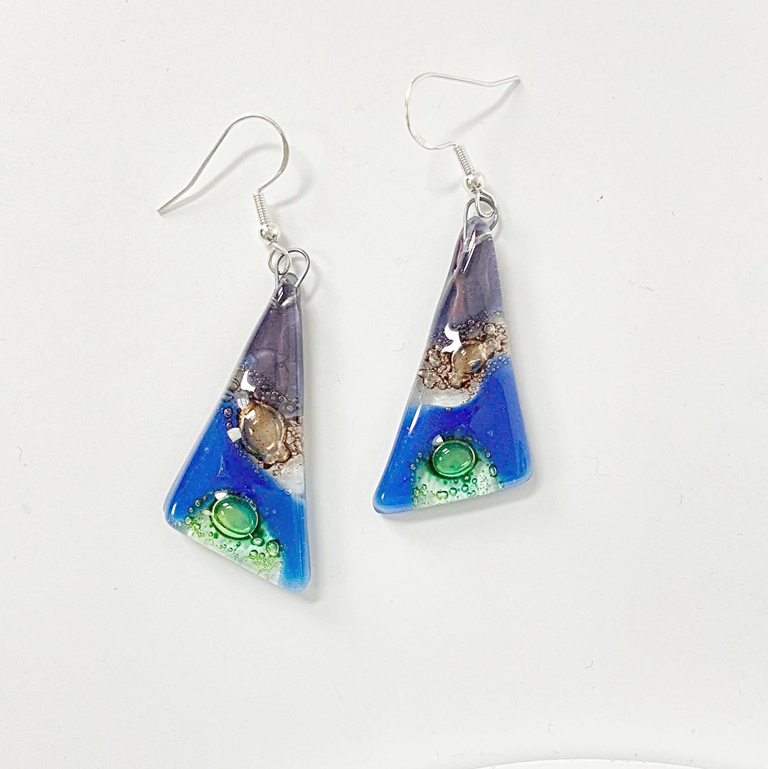 Recycled Fused Glass Earrings - Triangles Carolina Portillo