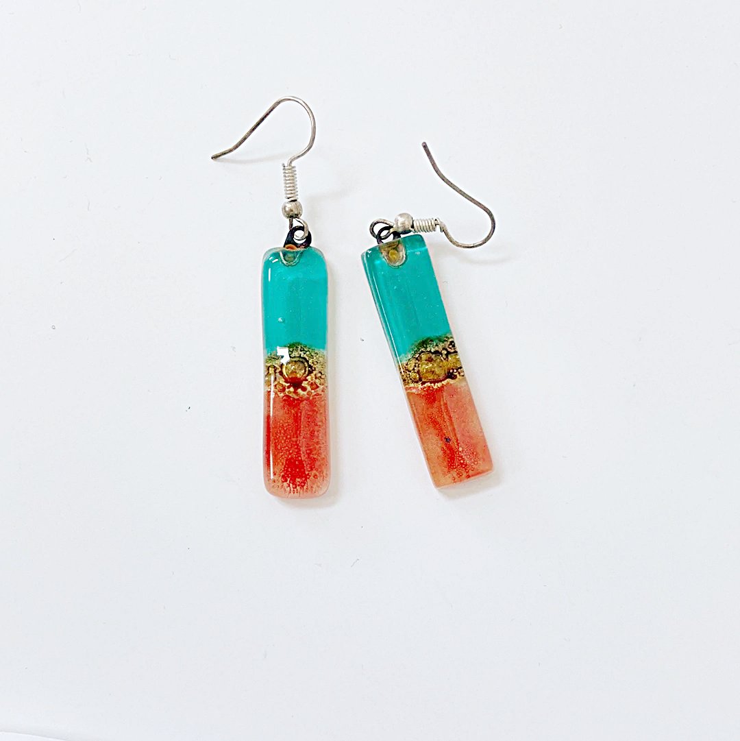Recycled Fused Glass Earrings - Long Rectangles Carolina Portillo