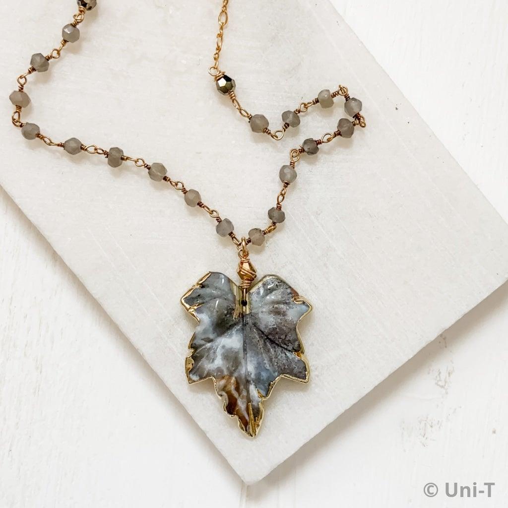 Jasper Leaf Necklaces with Gold Filled Chain Uni-T Necklace