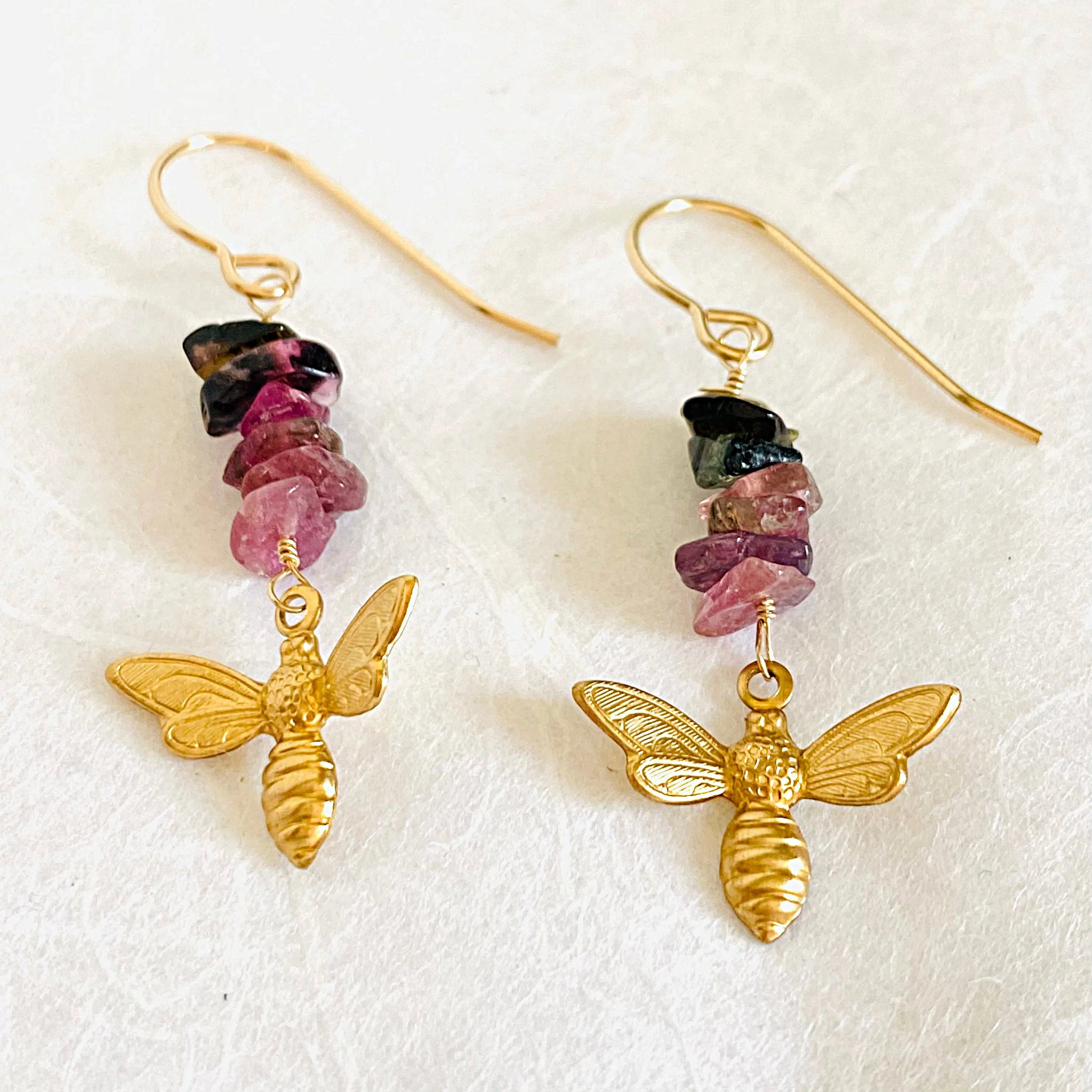 Bee Earrings/Tourmaline Gemstone Earrings/Golden Bee Earrings Janine Gerade