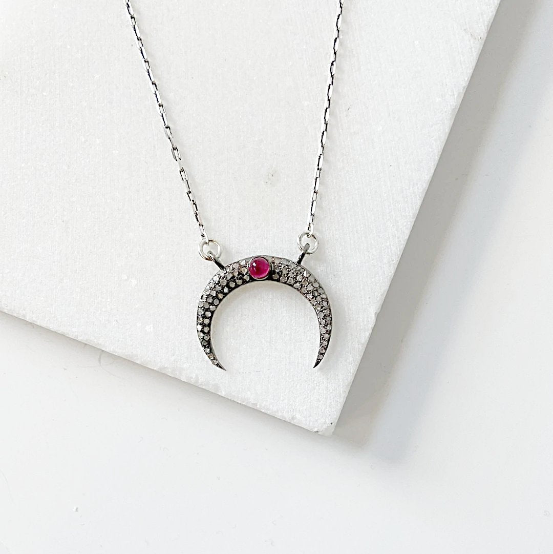 Pave Set Moonstone with Ruby Necklace Janine Gerade