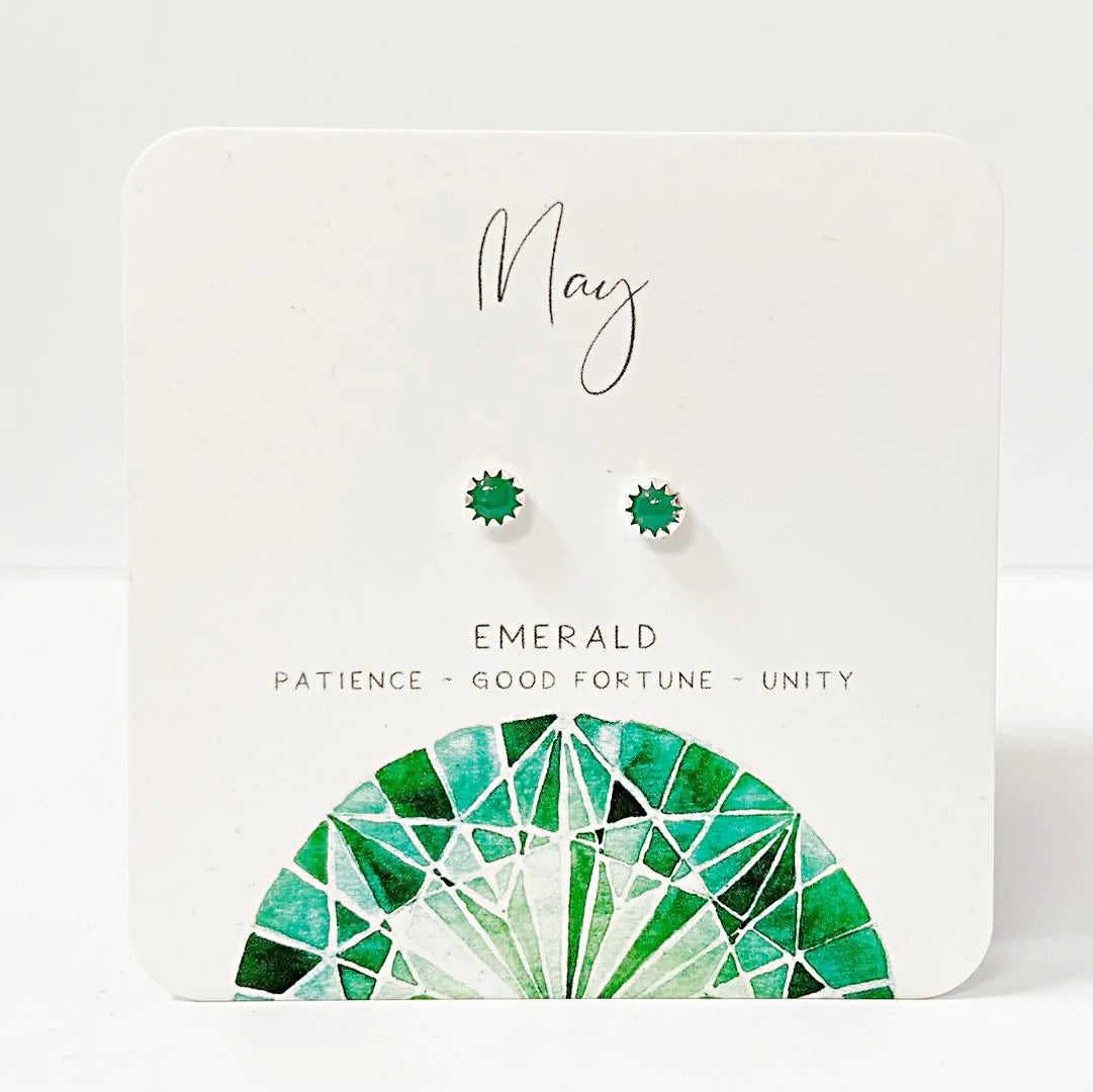Emerald Stud Earrings, Birthday Gemstone - May Janine Gerade