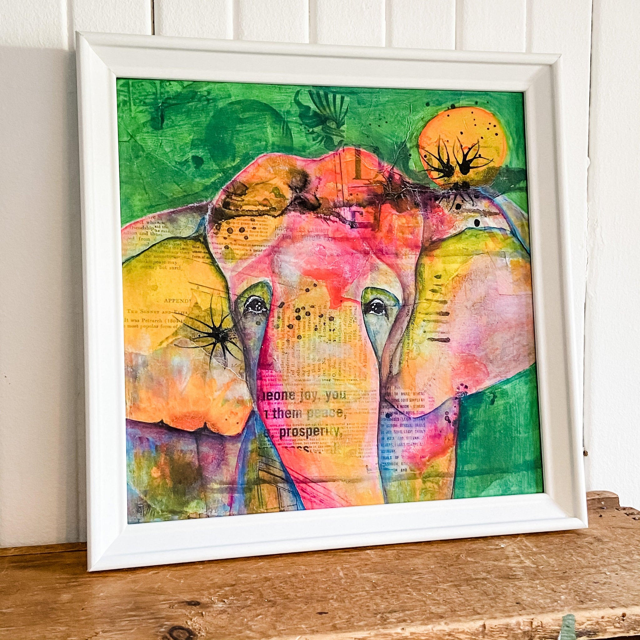 Elephant with the Orange Moon 9x9 Uni-T Art Prints
