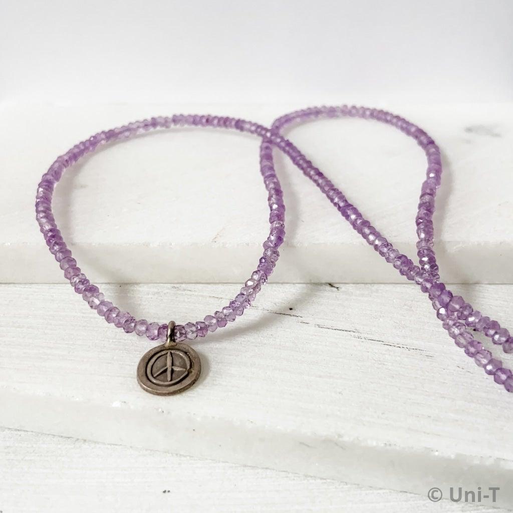 Amethyst Beads Necklaces with Oxidized Peace Pendant Uni-T Necklace