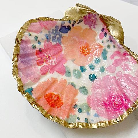 Pink Floral Scallop Shell Ring Dish Ana Razavi