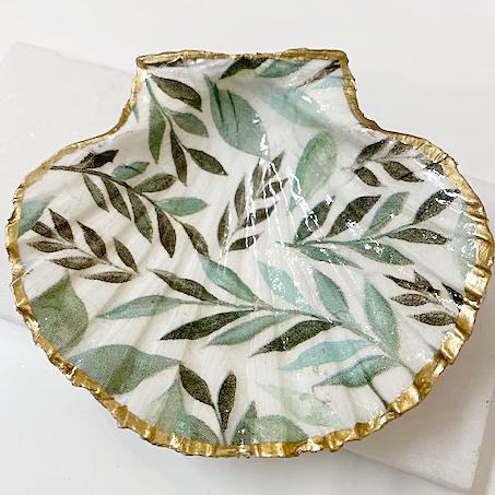 Tropical Greenery Scallop Shell Ring Dish Ana Razavi