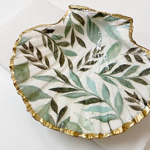 Tropical Greenery Scallop Shell Ring Dish Ana Razavi